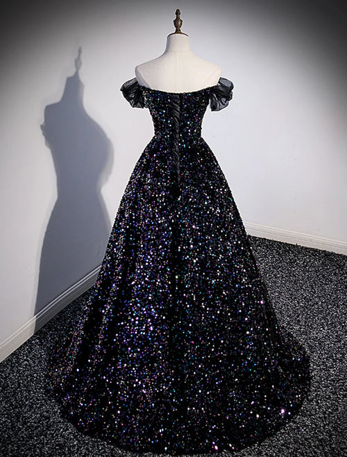 Ball Gown Off-Shoulder Sequin Sleeveless Pleated Prom Gown - Chloe Dress
