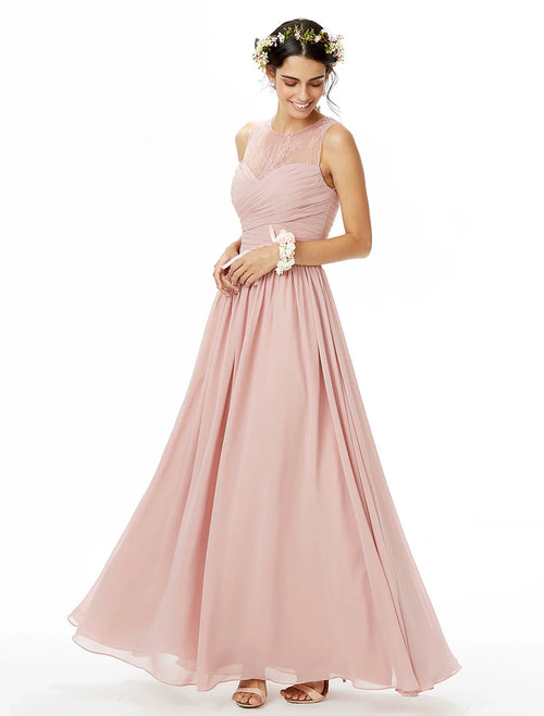 A-Line Chiffon Sleeveless Pleated Floor-Length Wedding Dress - Chloe Dress