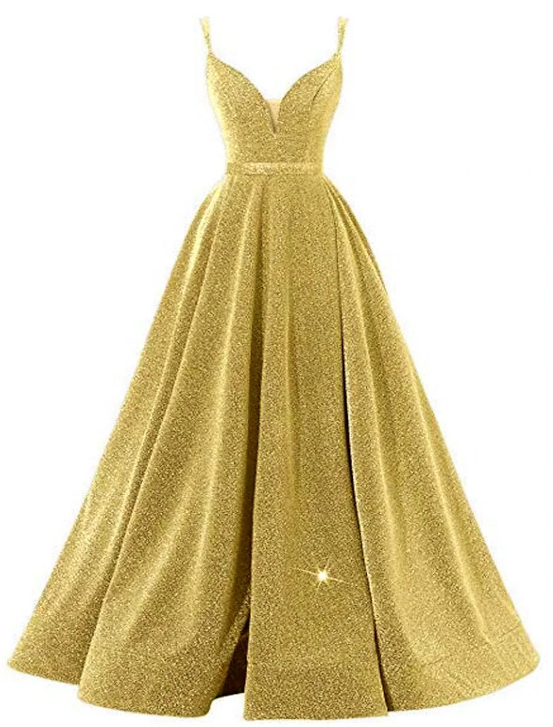 A-Line Spaghetti Strap Sequin Sleeveless Pleated Floor-Length Evening Dress - Chloe Dress