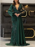 Mermaid V-Neck Lace Long Sleeve Applique Floor-Length Evening Gown - Chloe Dress