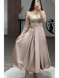 A-Line Satin Long Sleeve Ankle-Length Evening Gown - Chloe Dress