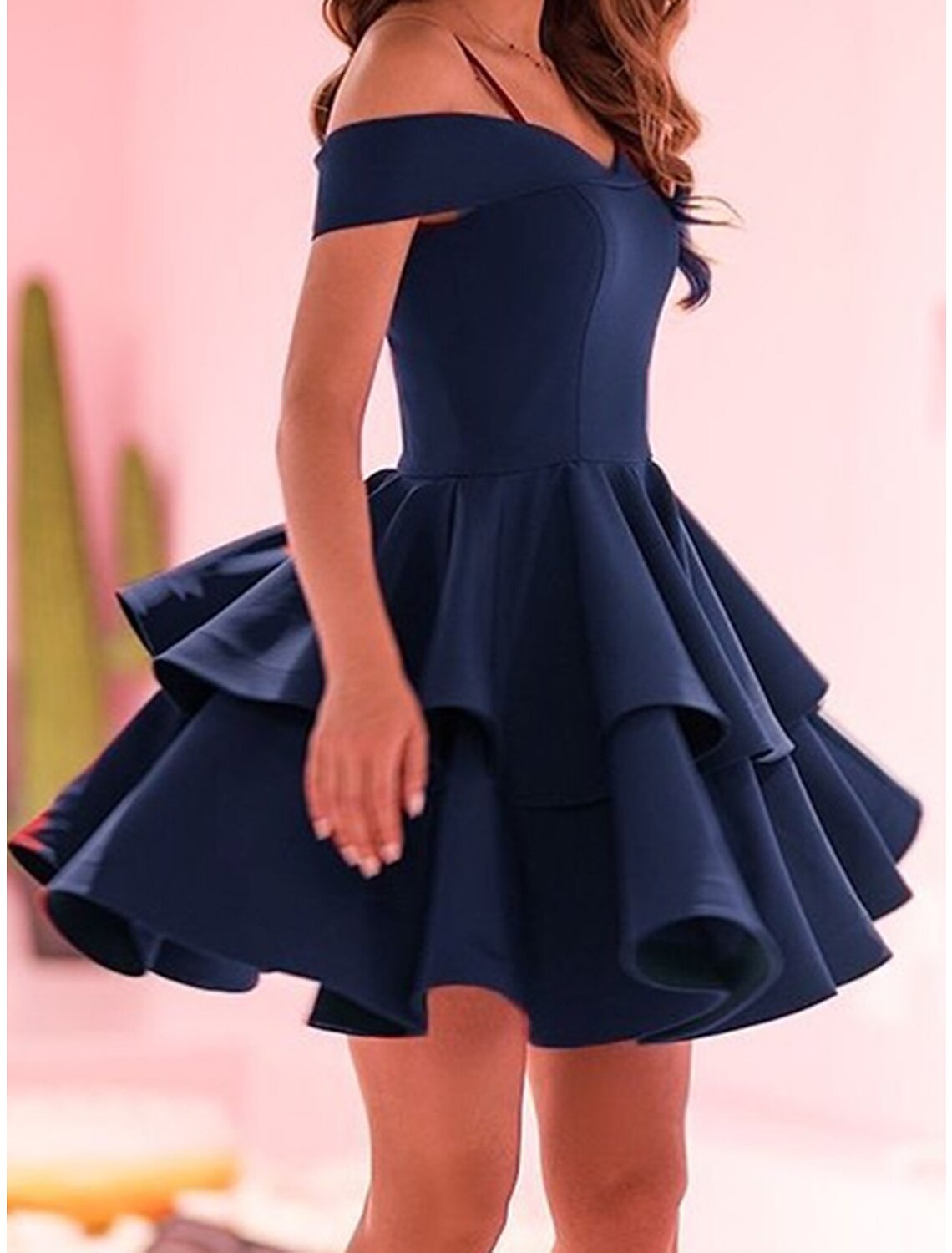 A-Line Off-Shoulder Satin Sleeveless Ruffled Knee-Length Homecoming Dress - Chloe Dress