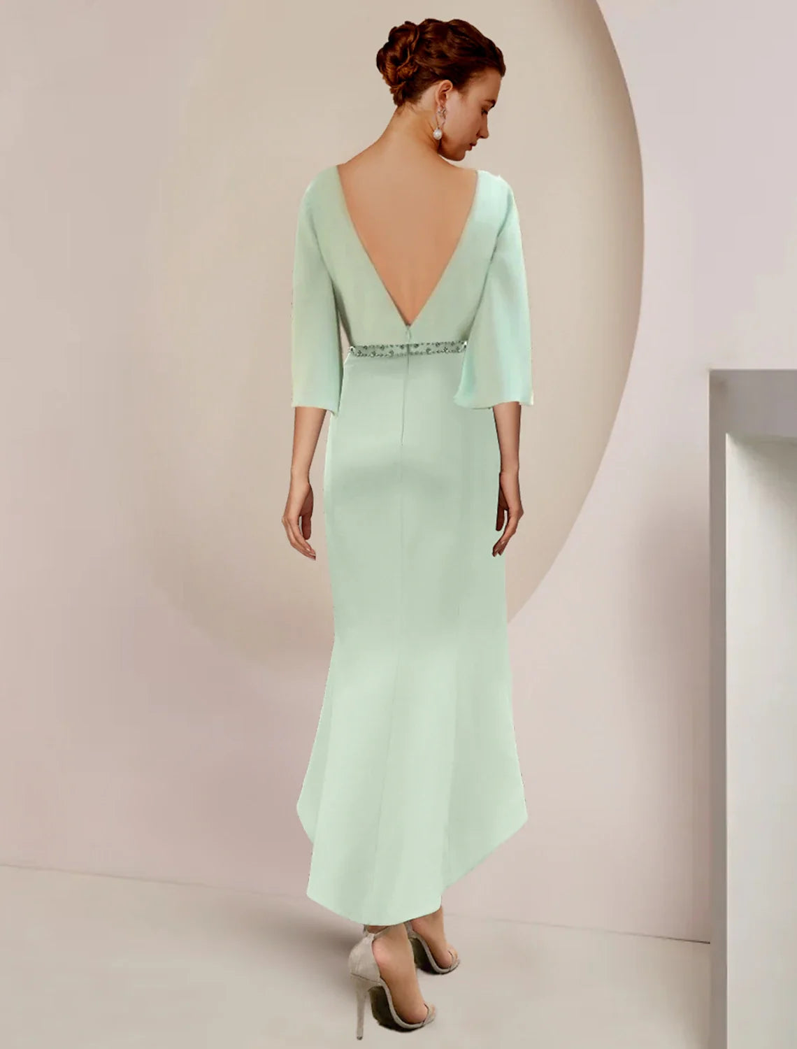 Mermaid Chiffon Three-Quarter Sleeve Tea-Length Wedding Dress - Chloe Dress