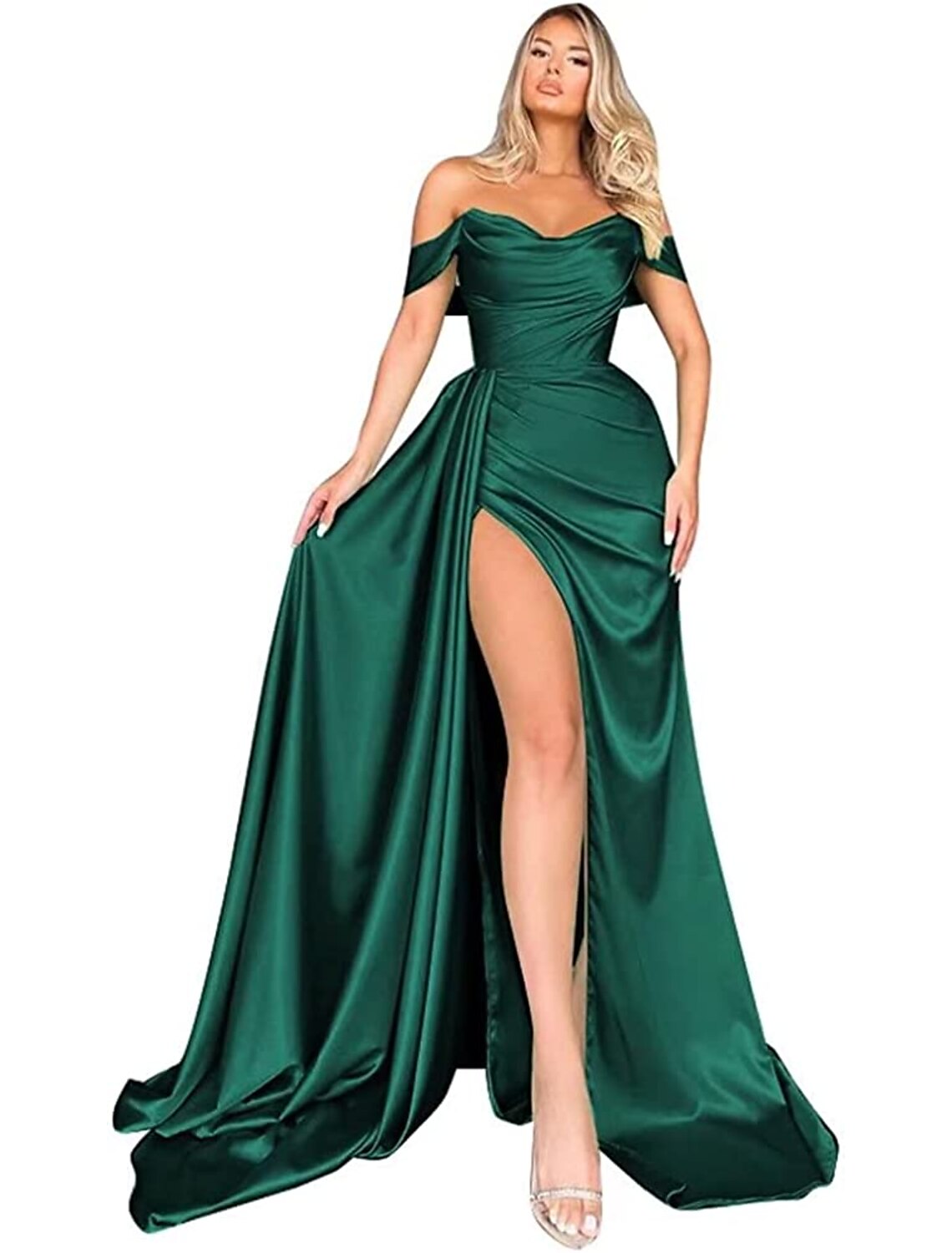 Mermaid Off-Shoulder Silk Sleeveless Backless High Slit Prom Dress - Chloe Dress
