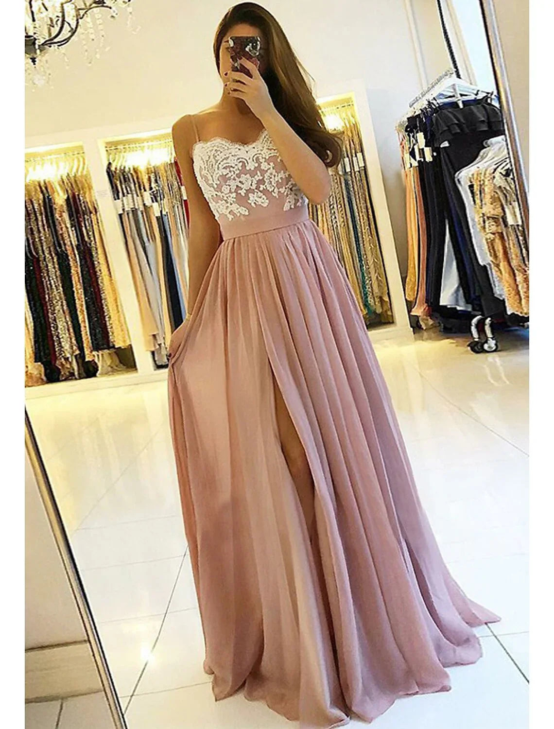 A-Line Sweetheart Chiffon Sleeveless Applique Floor-Length Prom Dress - Chloe Dress