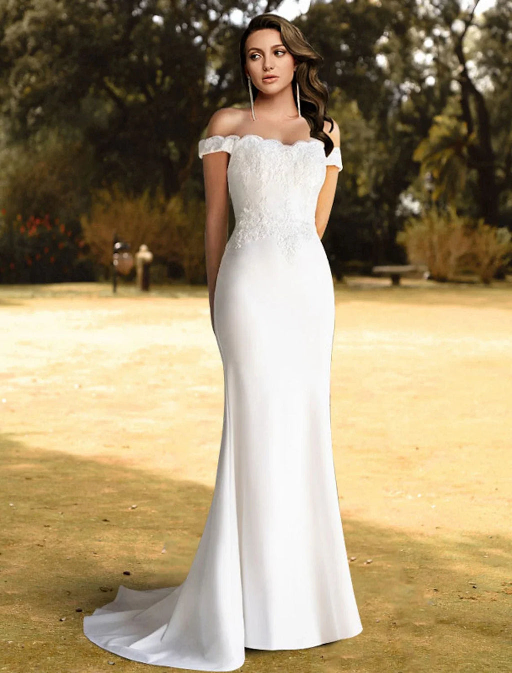 Mermaid Off-Shoulder Lace Cap Sleeve Train Wedding Gown - Chloe Dress