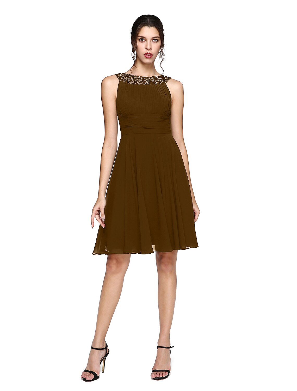 A-Line Illusion Chiffon Sleeveless Knee-Length Wedding Dress - Chloe Dress