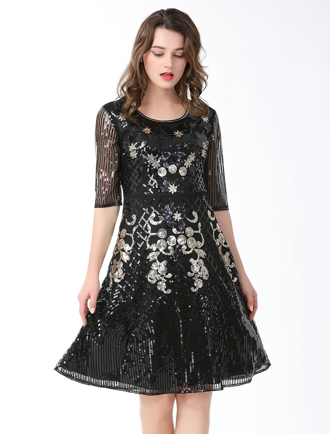 A-Line Sequin Knee-Length Cocktail Dress - Chloe Dress