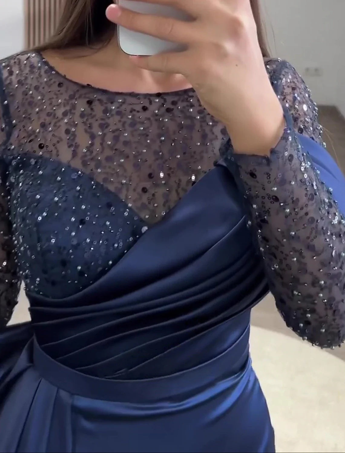 Green Mermaid Sequin Long Sleeve Train Evening Gown - Chloe Dress