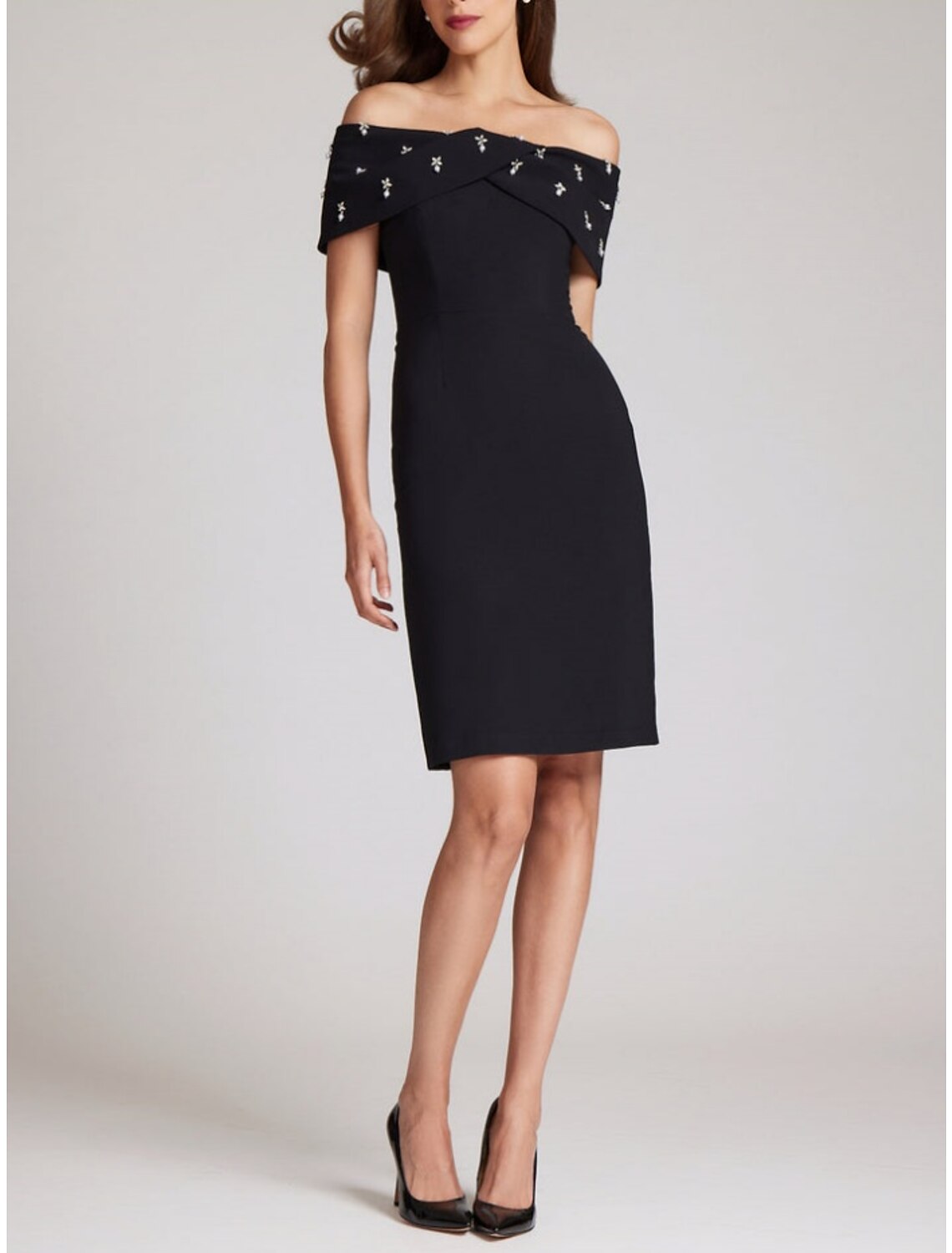 Black Sheath Off-Shoulder Short Sleeve Mini Wedding Dress - Chloe Dress