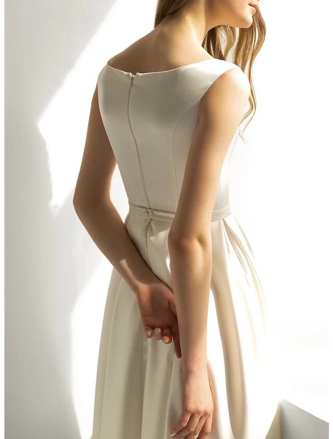 A-Line Sweetheart Chiffon Long Sleeve Tea-Length Wedding Gown - Chloe Dress