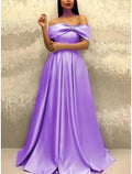 Green A-Line Off-Shoulder Satin Short Sleeve Pleated Mini Evening Gown - Chloe Dress