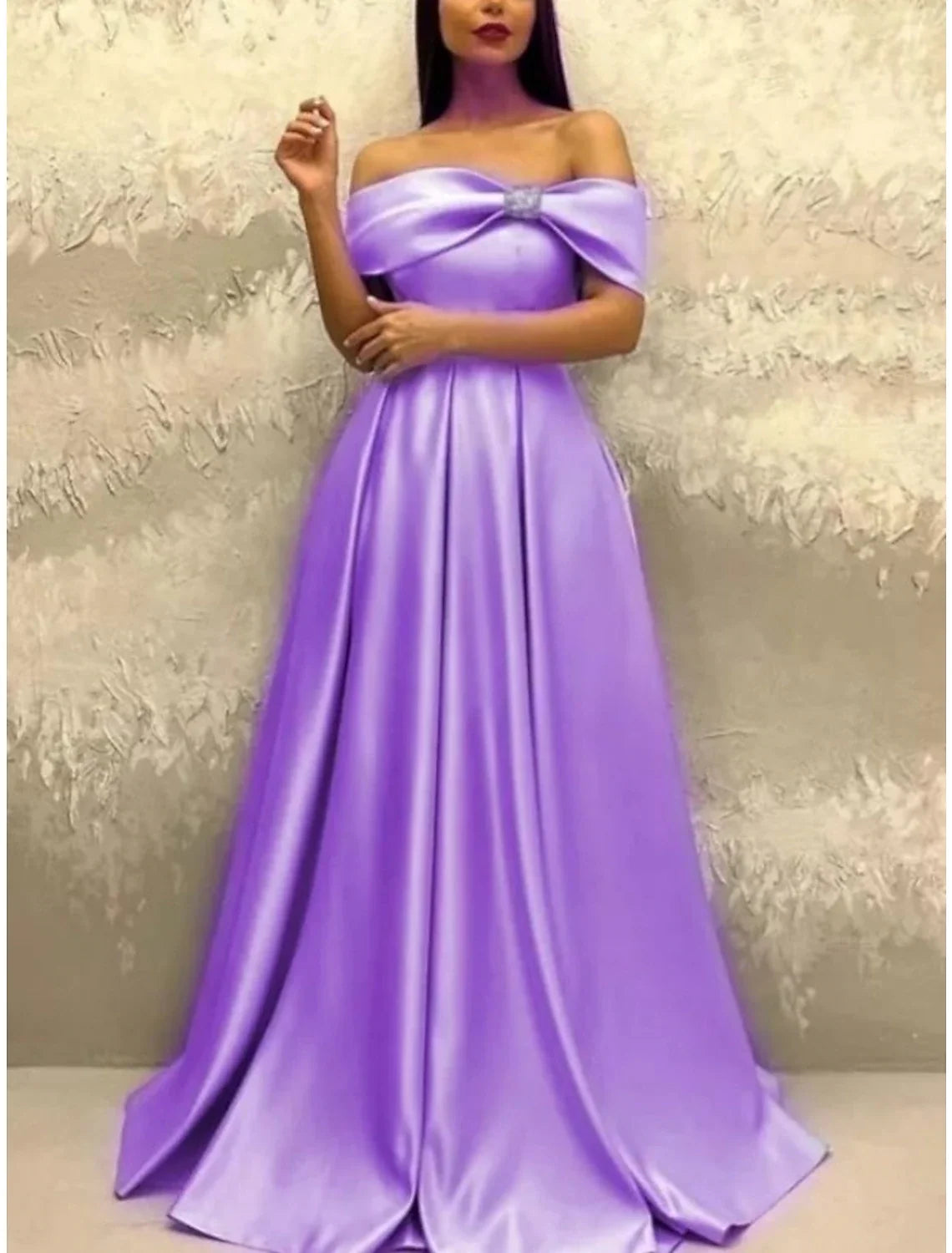 Green A-Line Off-Shoulder Satin Short Sleeve Pleated Mini Evening Gown - Chloe Dress