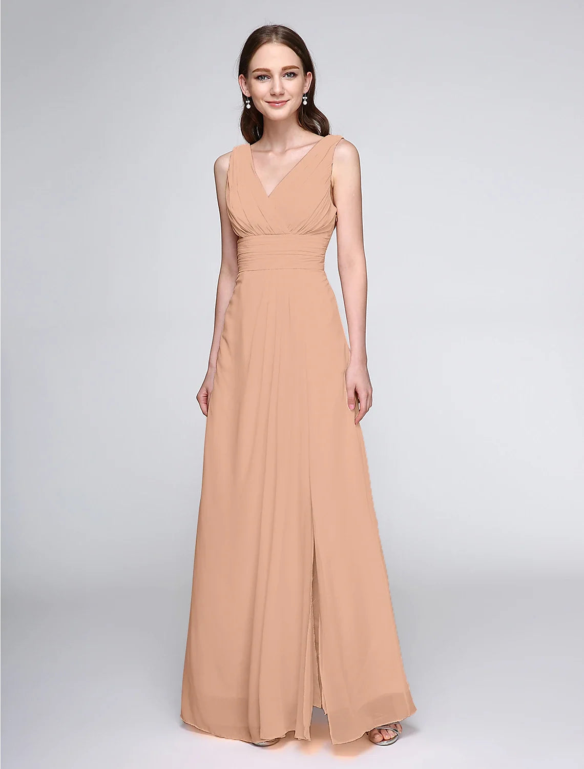 Sheath V-Neck Chiffon Sleeveless Floor-Length Wedding Dress - Chloe Dress