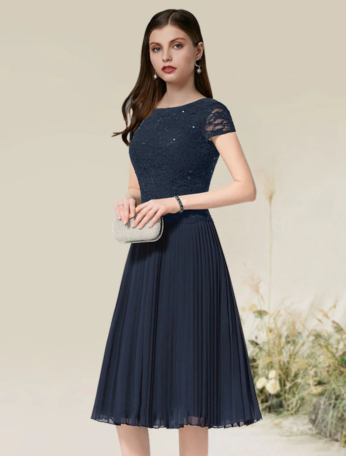 A-Line Chiffon Short Sleeve Pleated Mini Wedding Dress - Chloe Dress