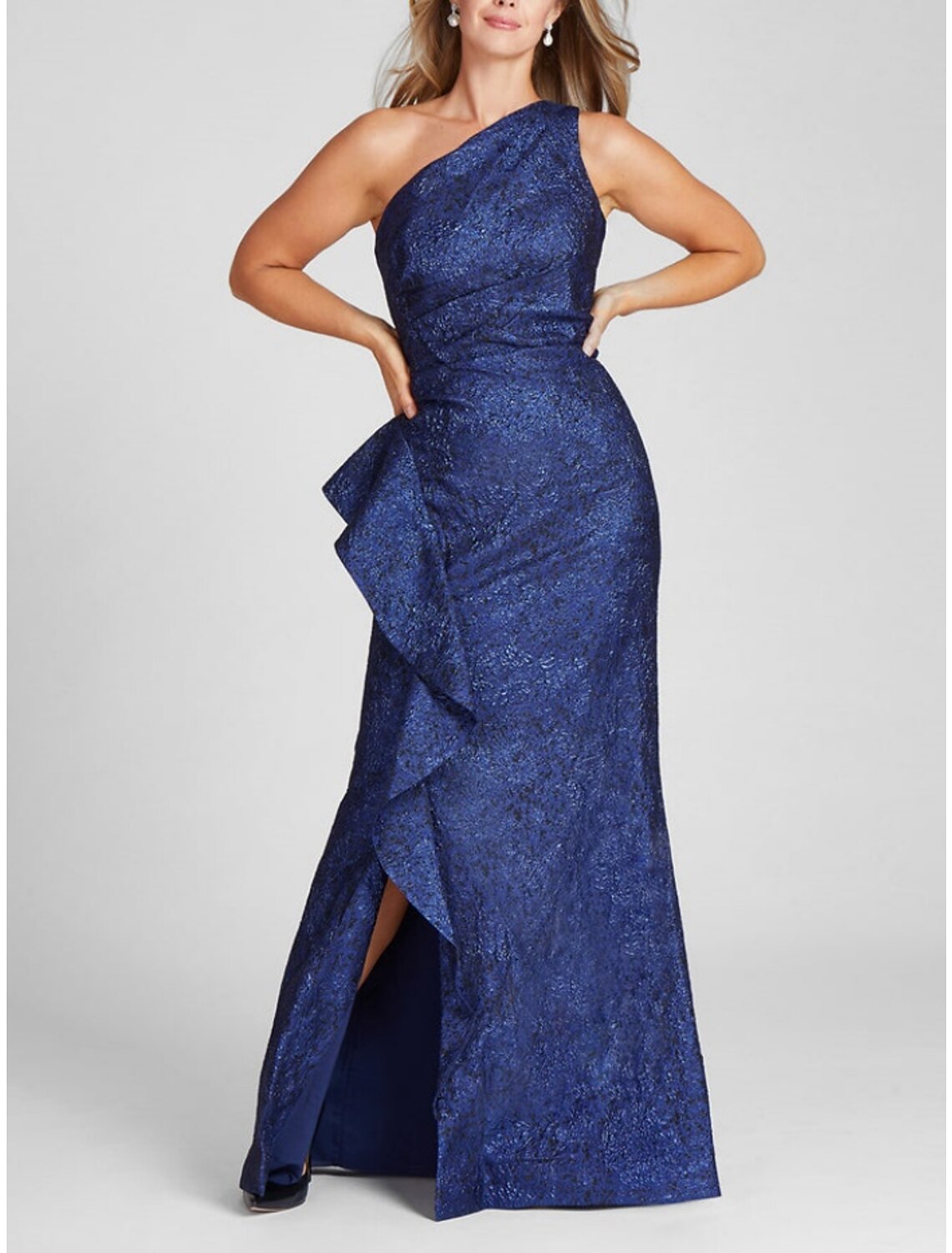 A-Line One-Shoulder Sequin Sleeveless High Slit Floor-Length Evening Gown - Chloe Dress
