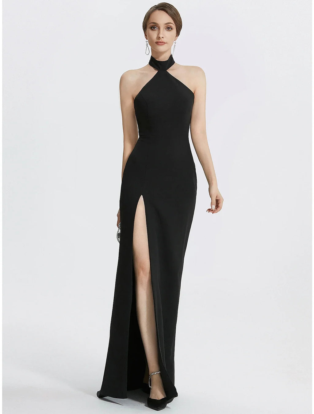 Black Sheath Halter Sleeveless Floor-Length Evening Gown - Chloe Dress