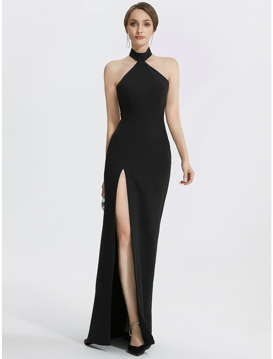 Black Sheath Halter Sleeveless Floor-Length Evening Gown - Chloe Dress