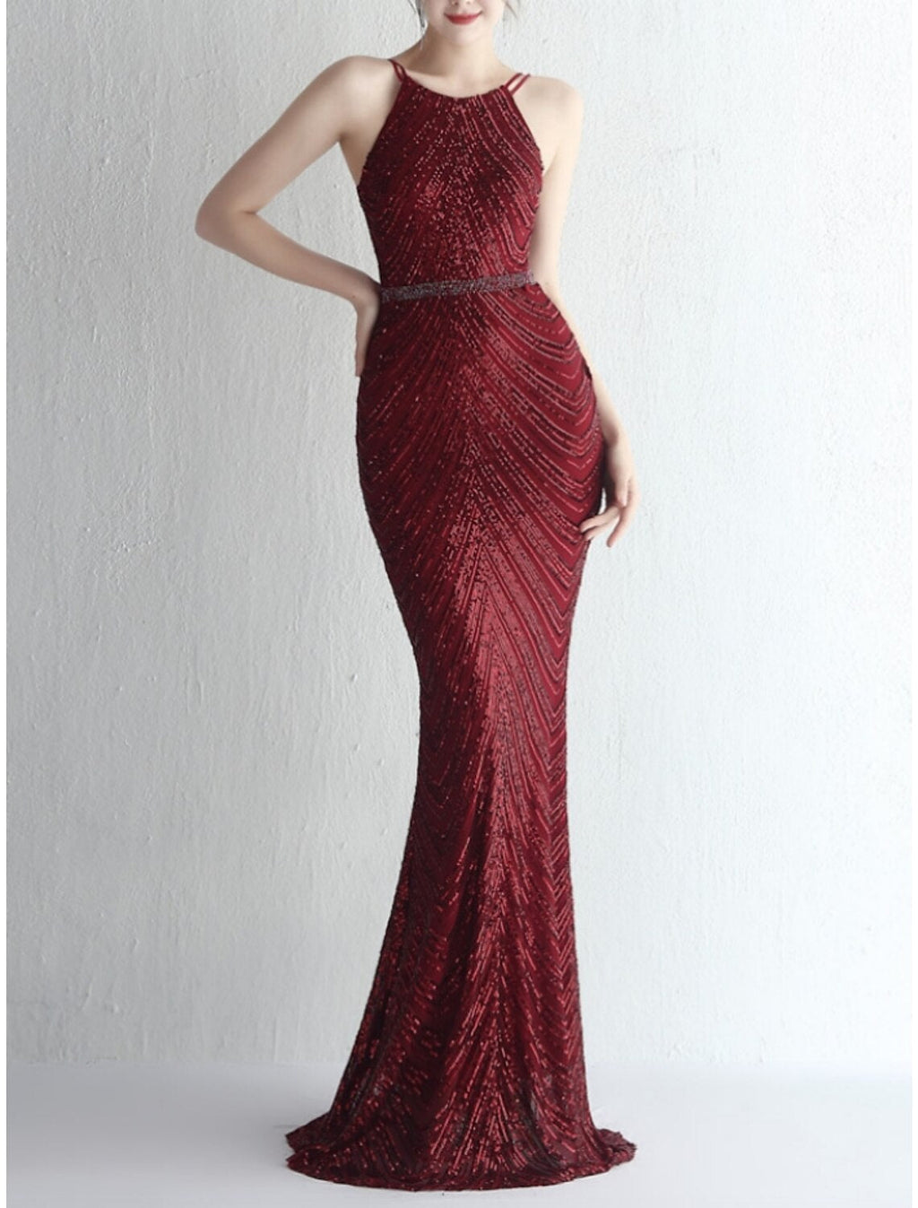 Mermaid Spaghetti Strap Chiffon Sleeveless Pleated Evening Gown - Chloe Dress