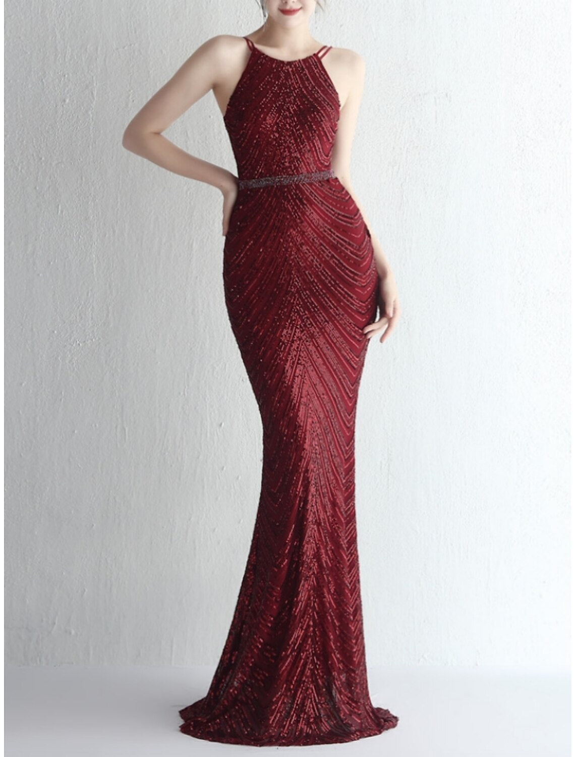 Mermaid Spaghetti Strap Chiffon Sleeveless Pleated Evening Gown - Chloe Dress
