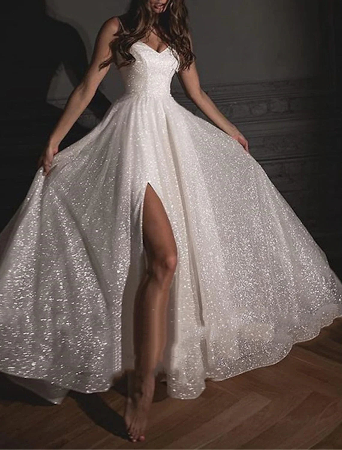 A-Line Sweetheart Sequin Floor-Length Wedding Gown - Chloe Dress