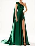 A-Line One-Shoulder Sleeveless Train Evening Gown - Chloe Dress