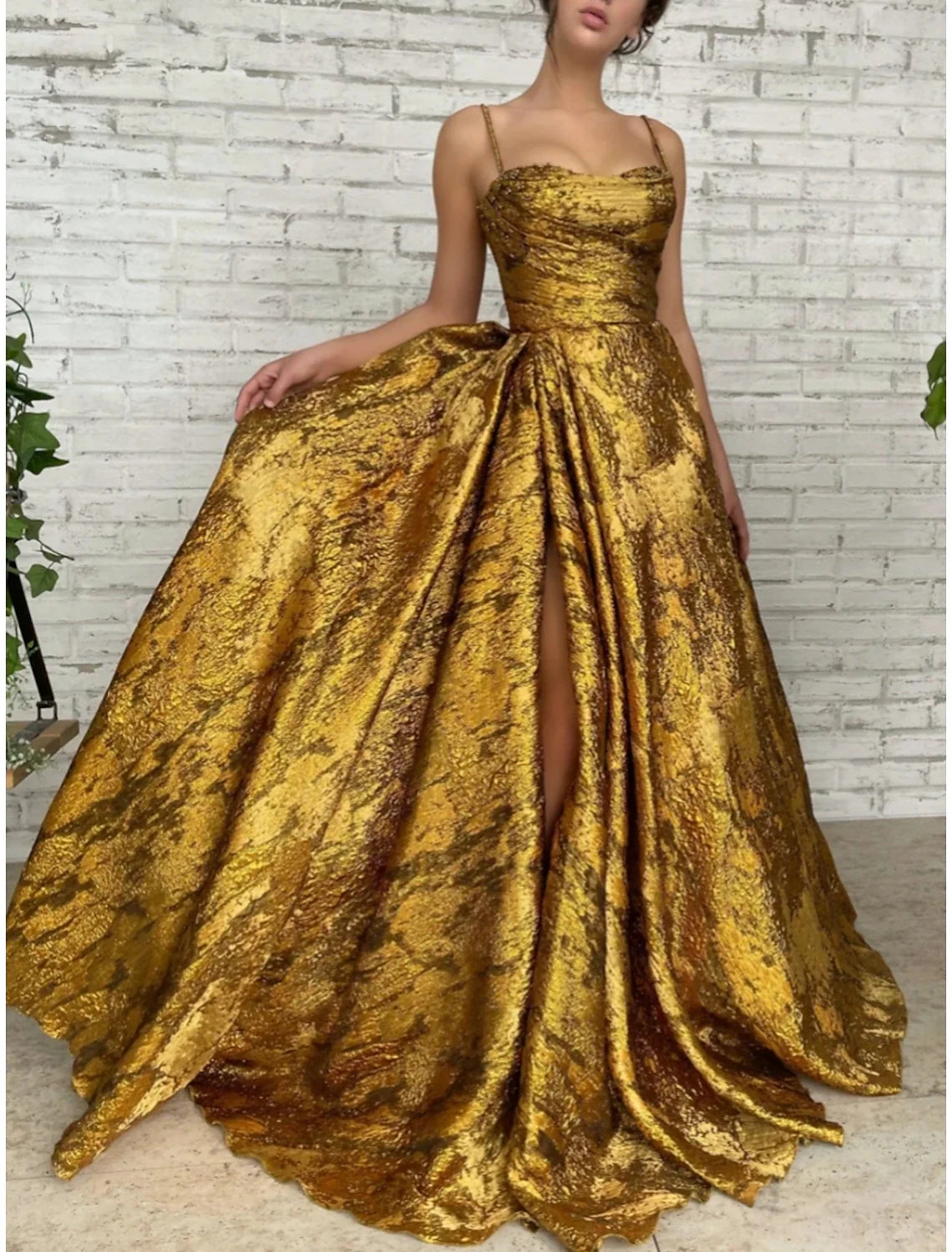 A-Line Spaghetti Strap Sequin Sleeveless Pleated Evening Gown - Chloe Dress