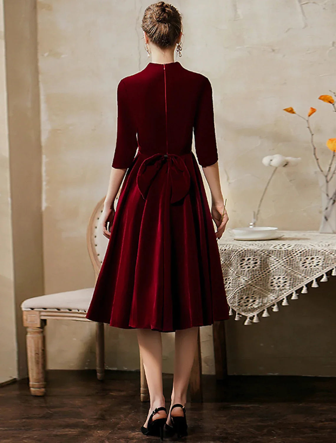 A-Line V-Neck Velvet Mini Cocktail Dress - Chloe Dress