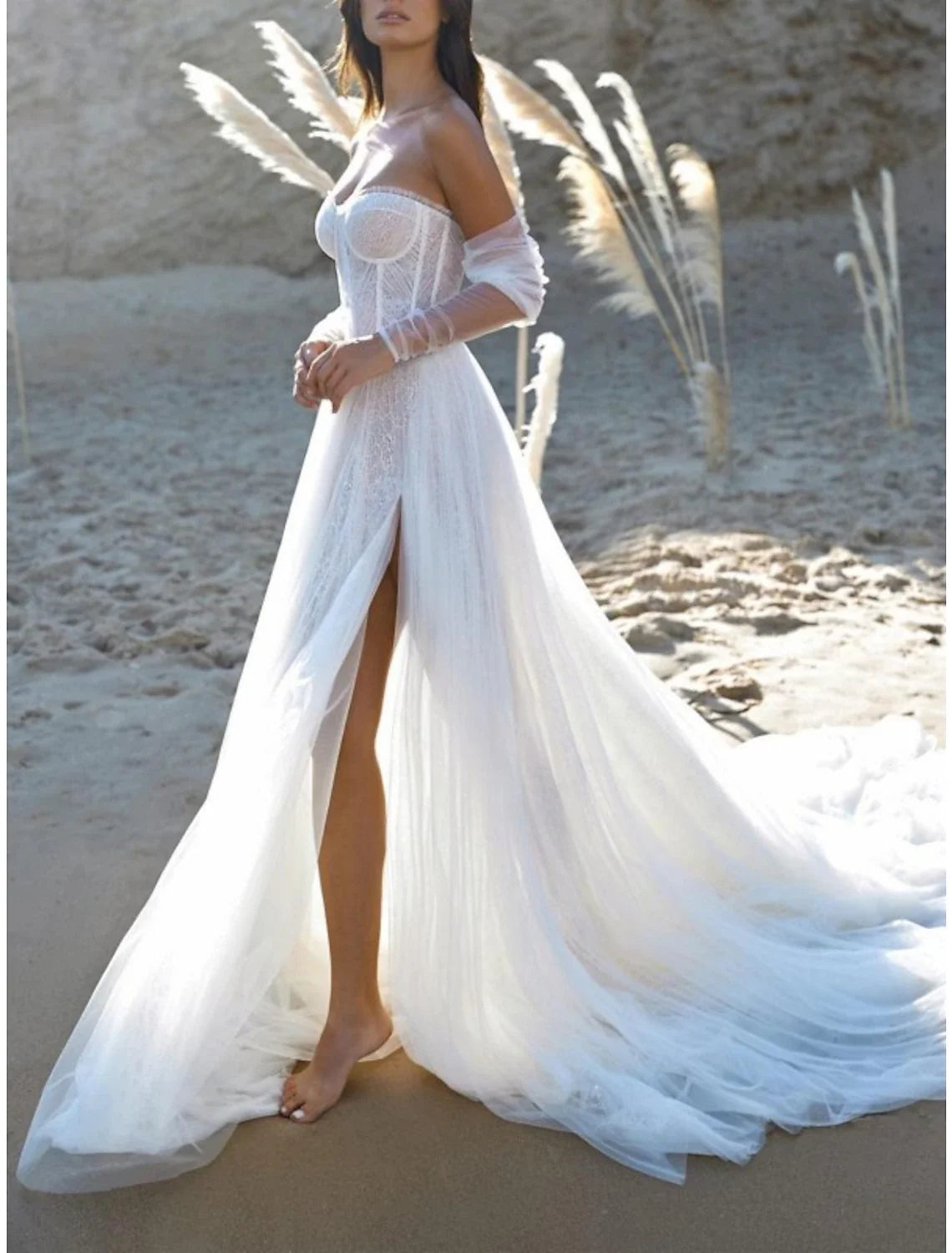 A-Line Sweetheart Lace Pleated Wedding Gown - Chloe Dress