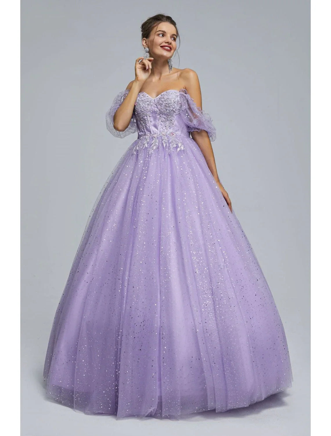 Ball Gown Sweetheart Tulle Short Sleeve Applique Floor-Length Prom Gown - Chloe Dress
