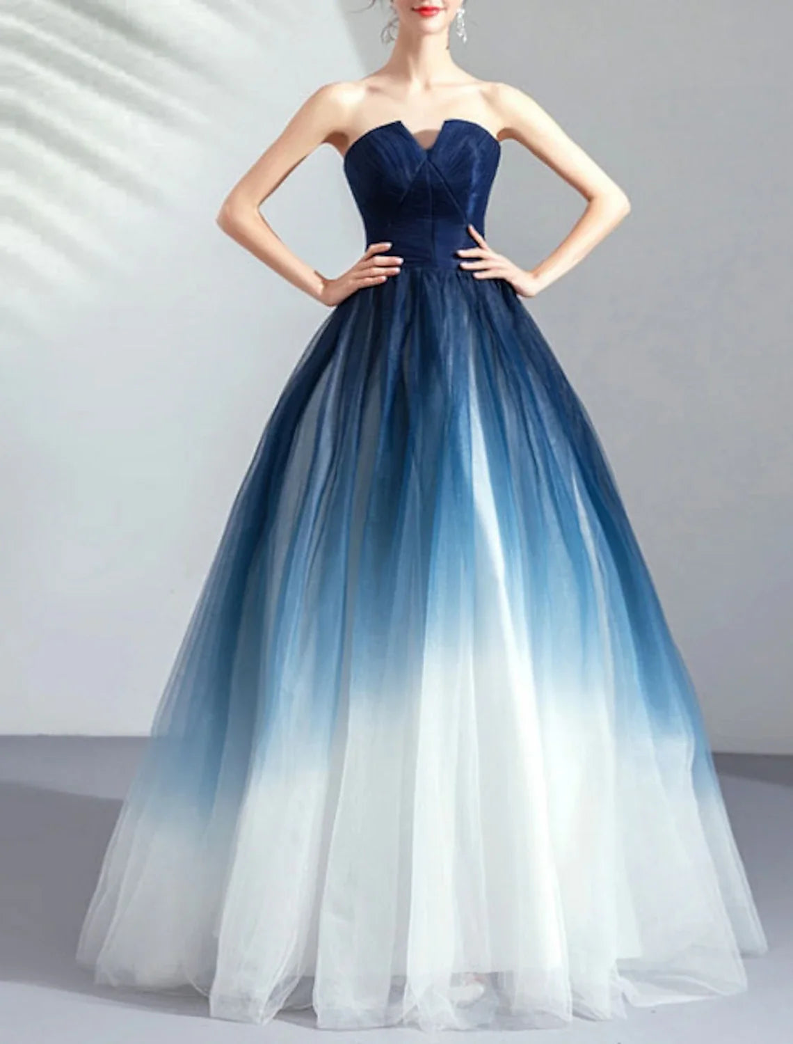 Ball Gown Strapless Tulle Sleeveless Pleated Floor-Length Evening Gown - Chloe Dress