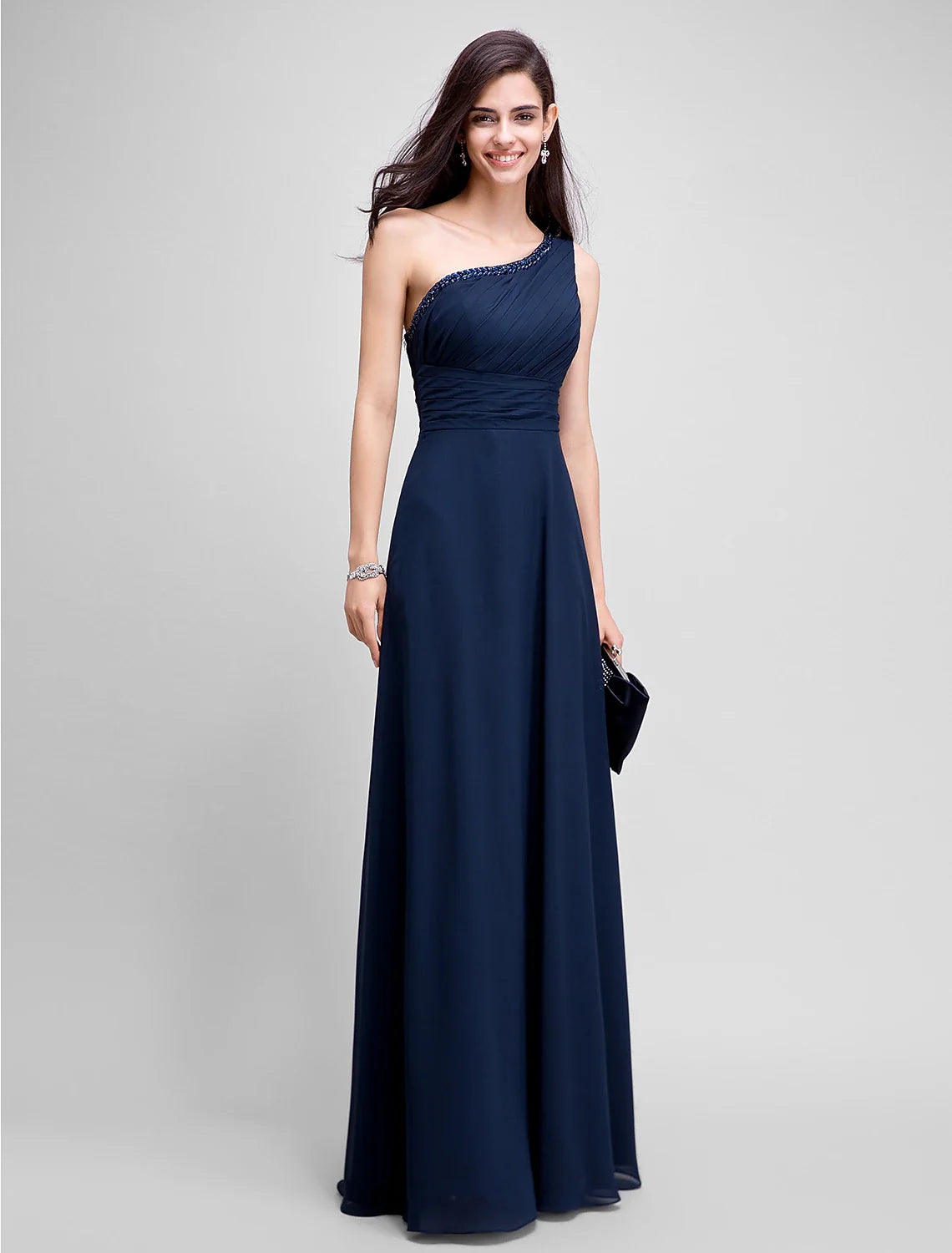 Sheath One-Shoulder Chiffon Sleeveless Floor-Length Evening Dress - Chloe Dress