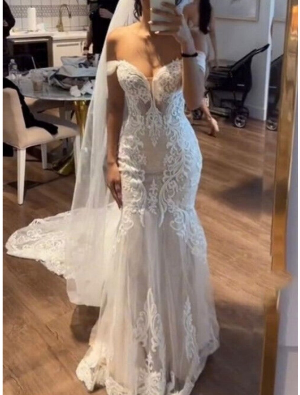 Mermaid Off-Shoulder Lace Sleeveless Pleated Wedding Gown - Chloe Dress
