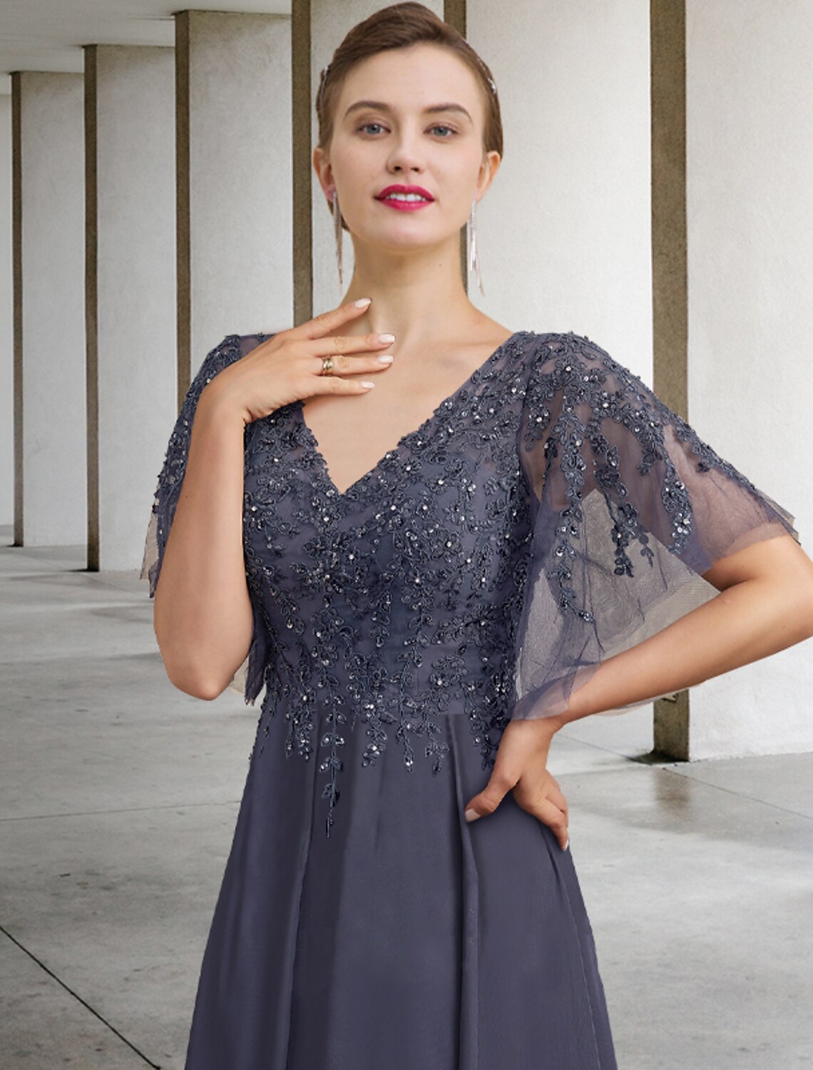 A-Line Chiffon Short Sleeve Applique Mini Dress - Chloe Dress