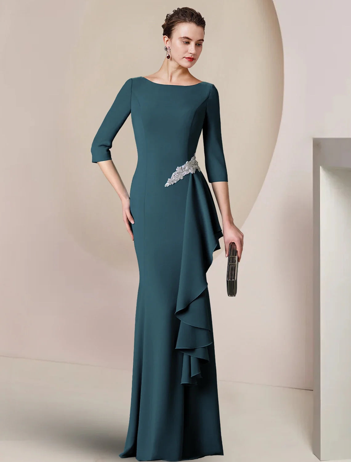 Sheath Three-Quarter Sleeve Floor-Length Wedding Dress - Chloe Dress