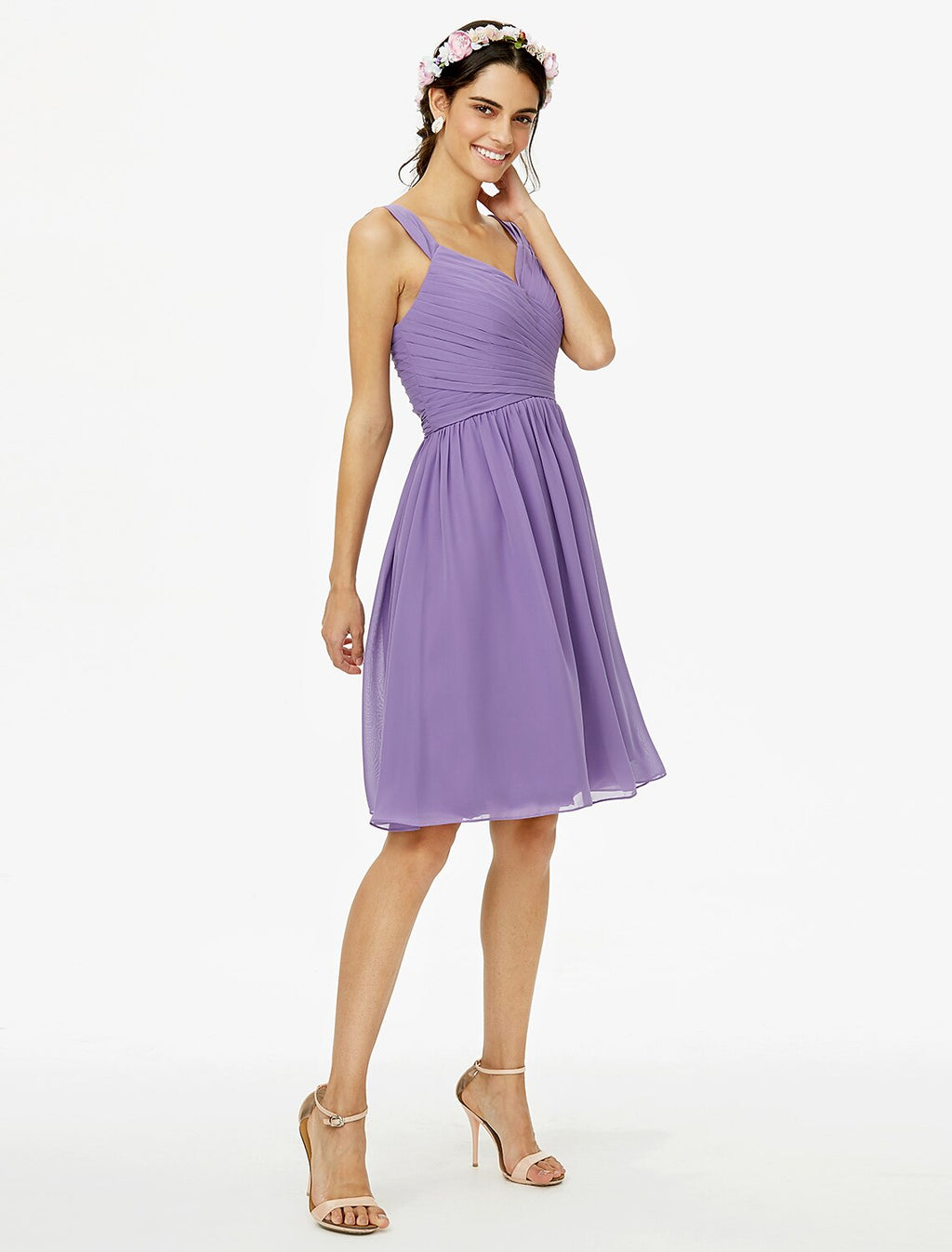 A-Line Chiffon Sleeveless Open Back Knee-Length Wedding Dress - Chloe Dress