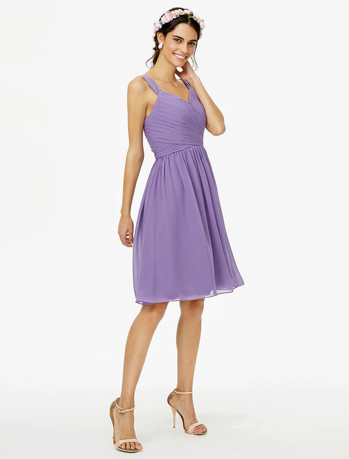 A-Line Chiffon Sleeveless Open Back Knee-Length Wedding Dress - Chloe Dress
