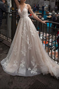 A-Line V-Neck Lace Wedding Dress - Chloe Dress