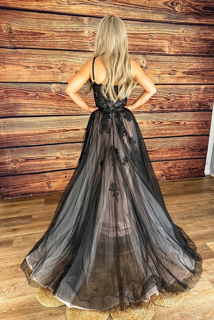 Black A-Line Lace-Up Back Evening Dress - Chloe Dress