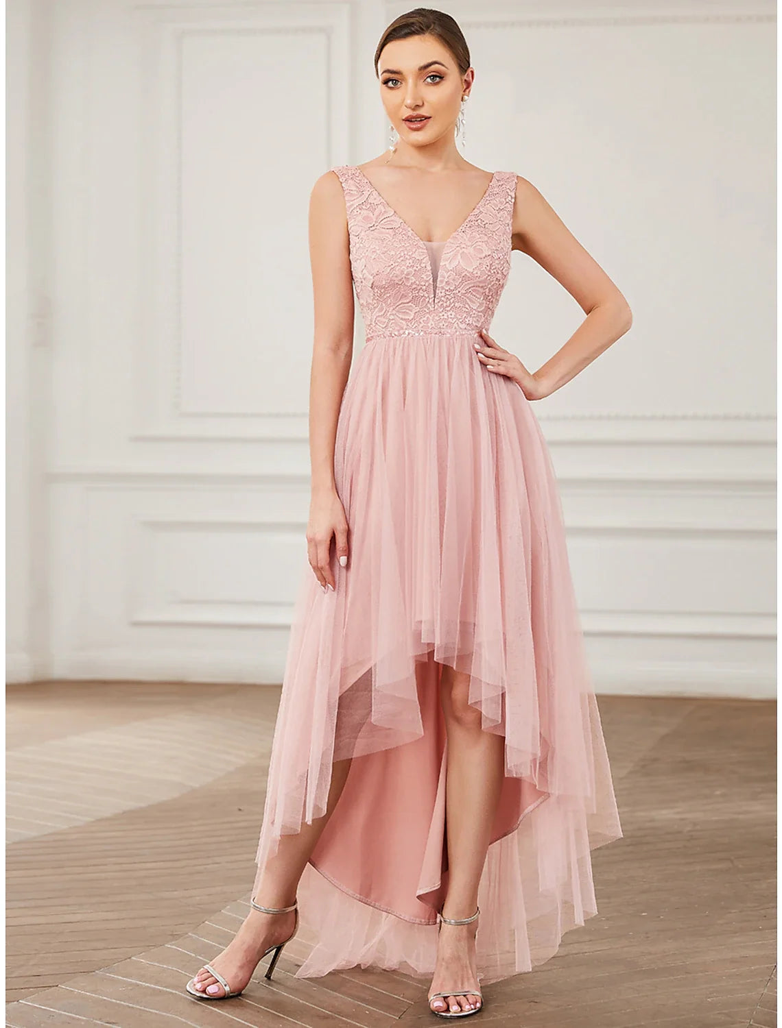 A-Line V-Neck Tulle Sleeveless Mini Wedding Dress - Chloe Dress
