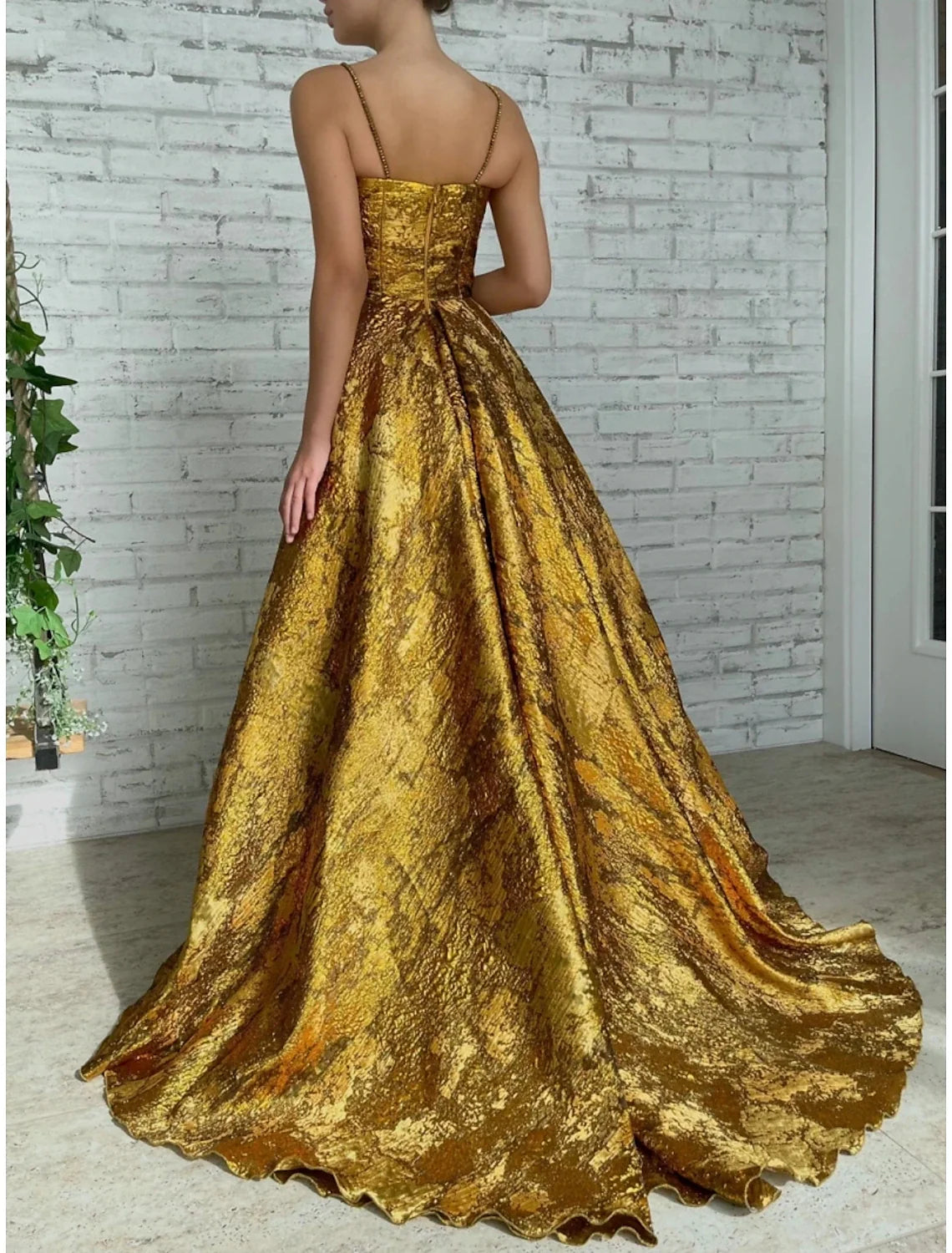 A-Line Spaghetti Strap Sequin Sleeveless Pleated Evening Gown - Chloe Dress