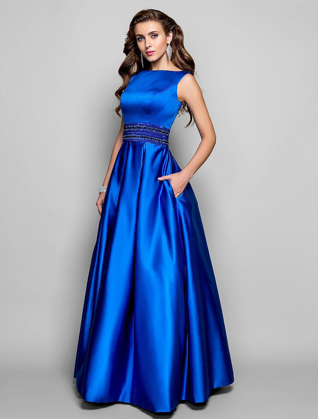 A-Line Satin Sleeveless Pleated Floor-Length Prom Dress - Chloe Dress