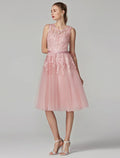 A-Line Illusion Tulle Sleeveless Applique Knee-Length Prom Dress - Chloe Dress