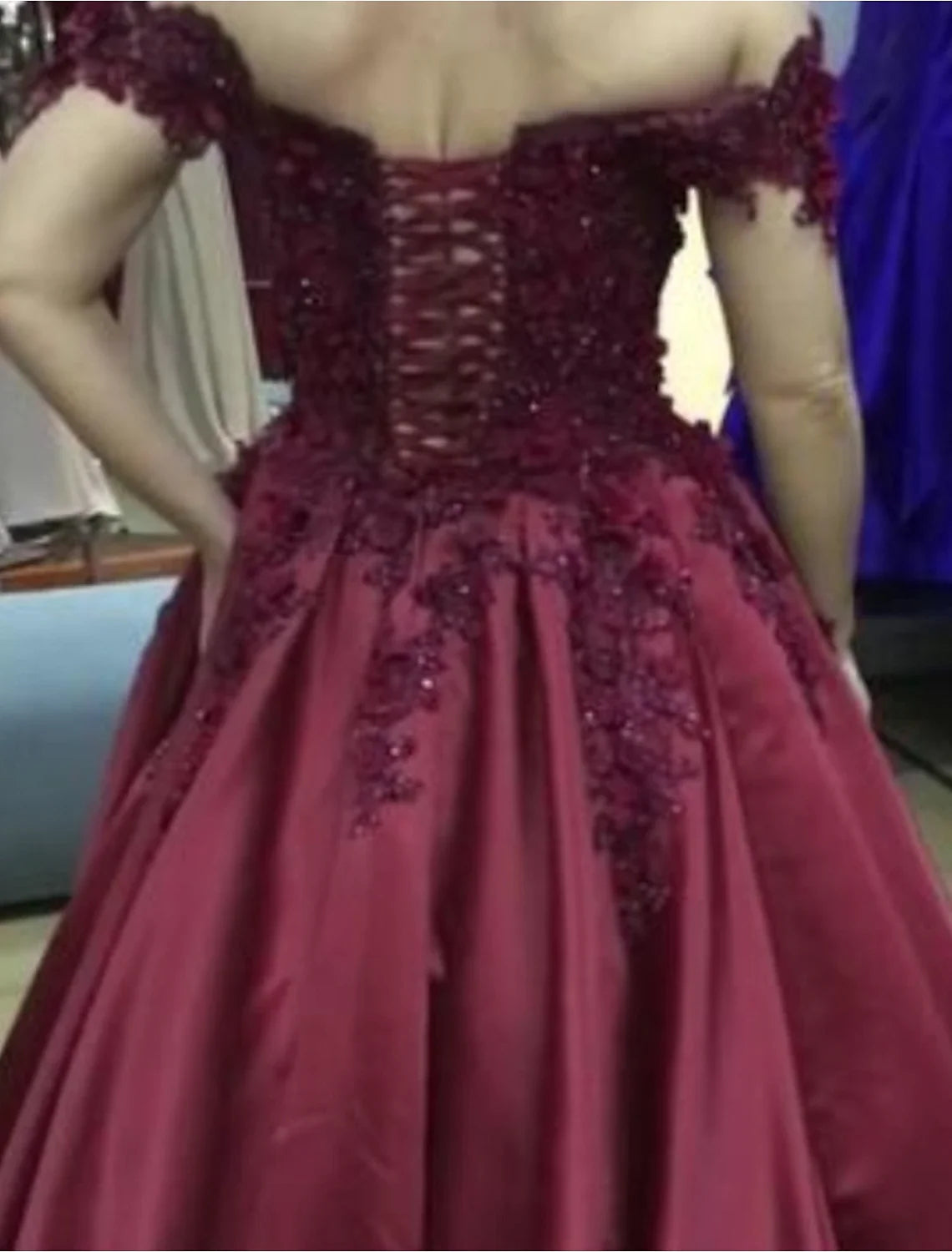Green Ball Gown Off-Shoulder Lace Sleeveless Applique Floor-Length Prom Gown - Chloe Dress
