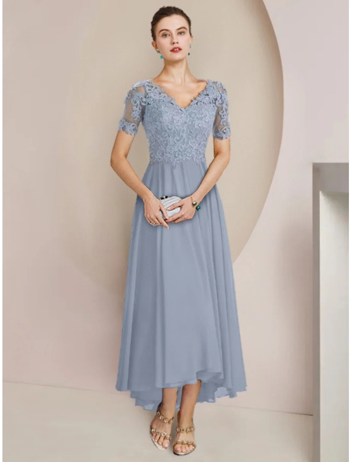 Sheath V-Neck Chiffon Pleated Ankle-Length Wedding Dress - Chloe Dress