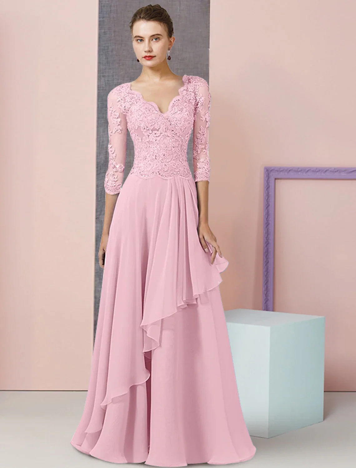 A-Line V-Neck Chiffon Wrap Floor-Length Wedding Dress - Chloe Dress
