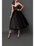 Black Ball Gown Strapless Tulle Sleeveless Tea-Length Cocktail Gown - Chloe Dress