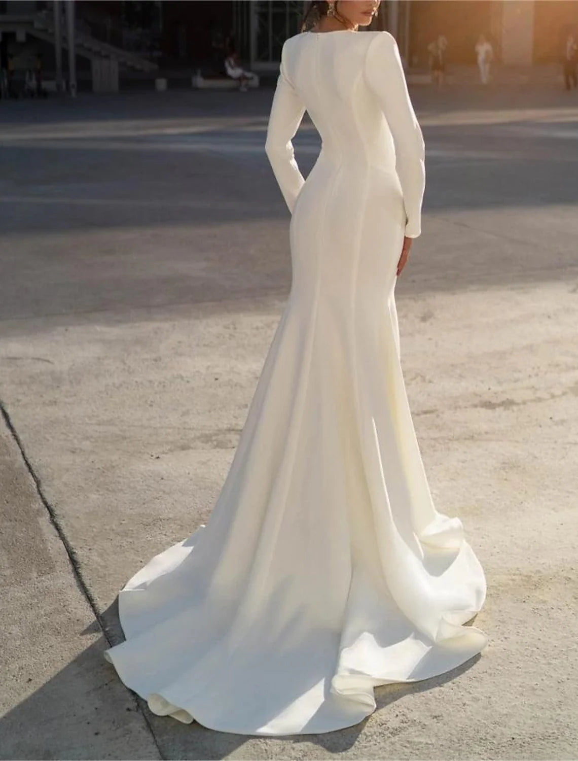 Mermaid V-Neck Chiffon Long Sleeve Train Wedding Gown - Chloe Dress
