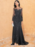 Black Mermaid Lace Long Sleeve Train Evening Gown - Chloe Dress