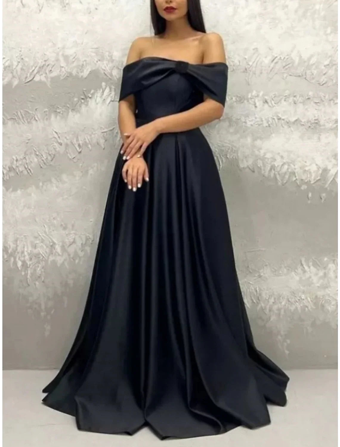 Green A-Line Off-Shoulder Satin Short Sleeve Pleated Mini Evening Gown - Chloe Dress